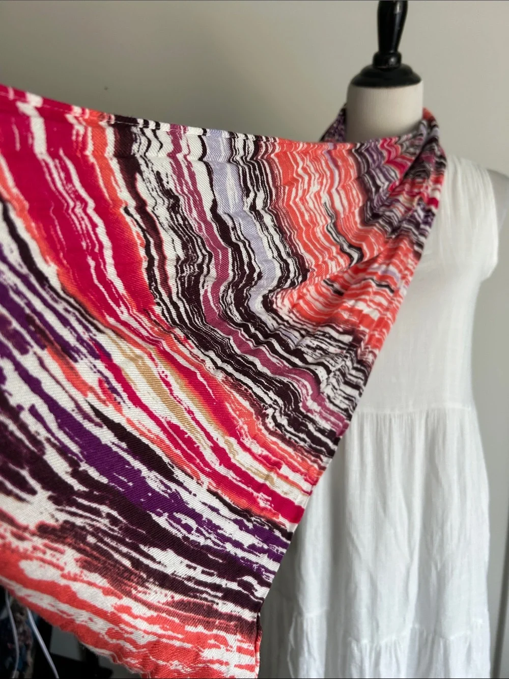 Multicolor Wave Print Lightweight coral plum hot pink mauve infinity scarf